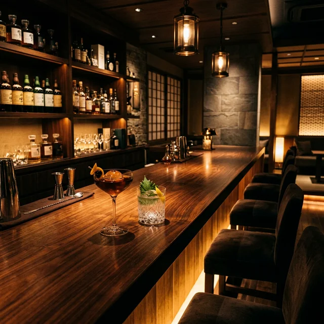 広島市流川町の深夜も営業している上質なラウンジのカウンター席